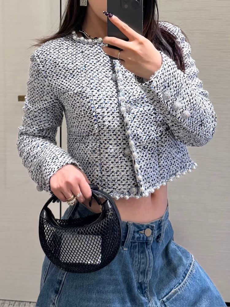 New Celebrity Suit Short Jacket Medium Pants Women's Sequin Woven Tweed Temperament Versatile Two-piece Set