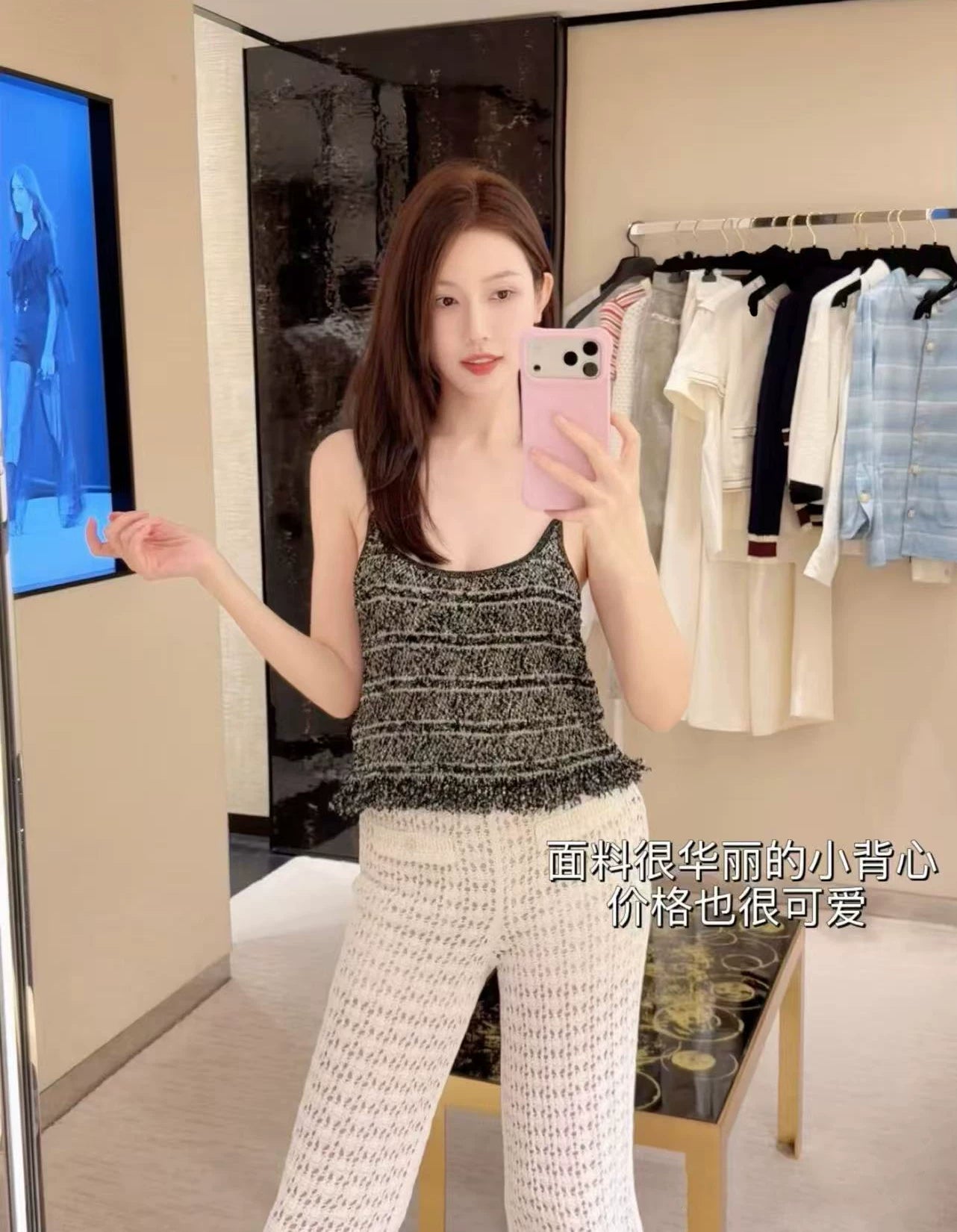 2025 autumn and winter heavy industry model high-end blue silver bright thread tassel single-breasted knitted cardigan sleeveless vest women