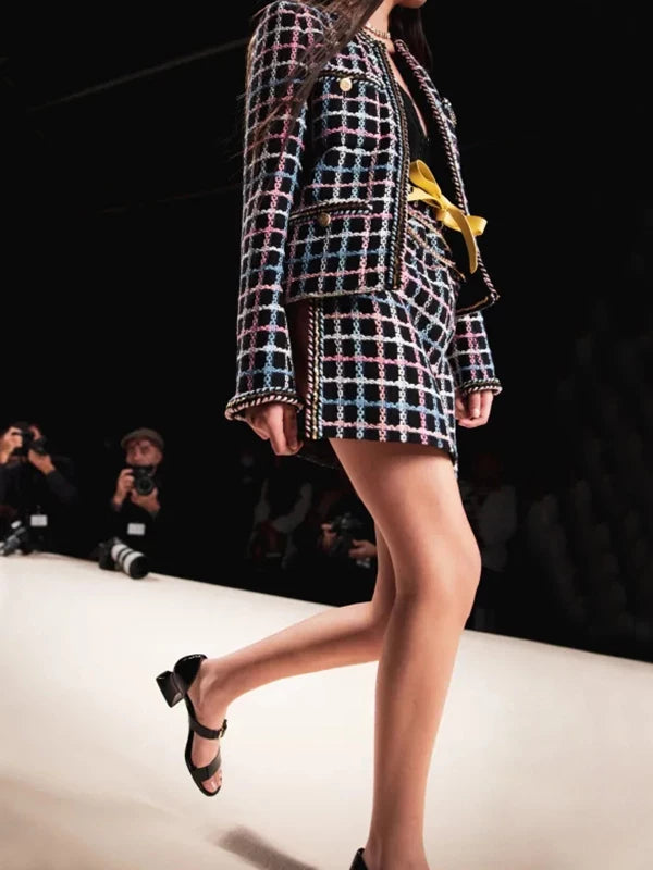 25 color strip plaid suit, coat, skirt, new early spring socialite, high-end sense, small man, thick woolen