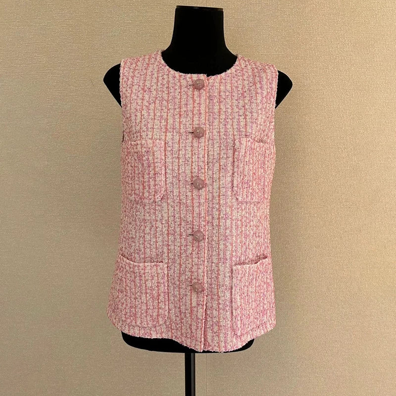 Early spring new vest women's tweed woven sleeveless vest jacket temperament versatile top women's clothing