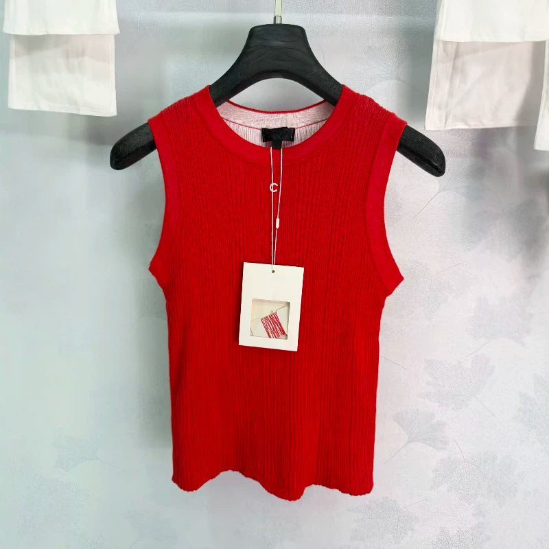 Spring summer 26ss June Nanyou haute couture 26M summer new chest hardware logo sleeveless top slim crew neck knitted vest