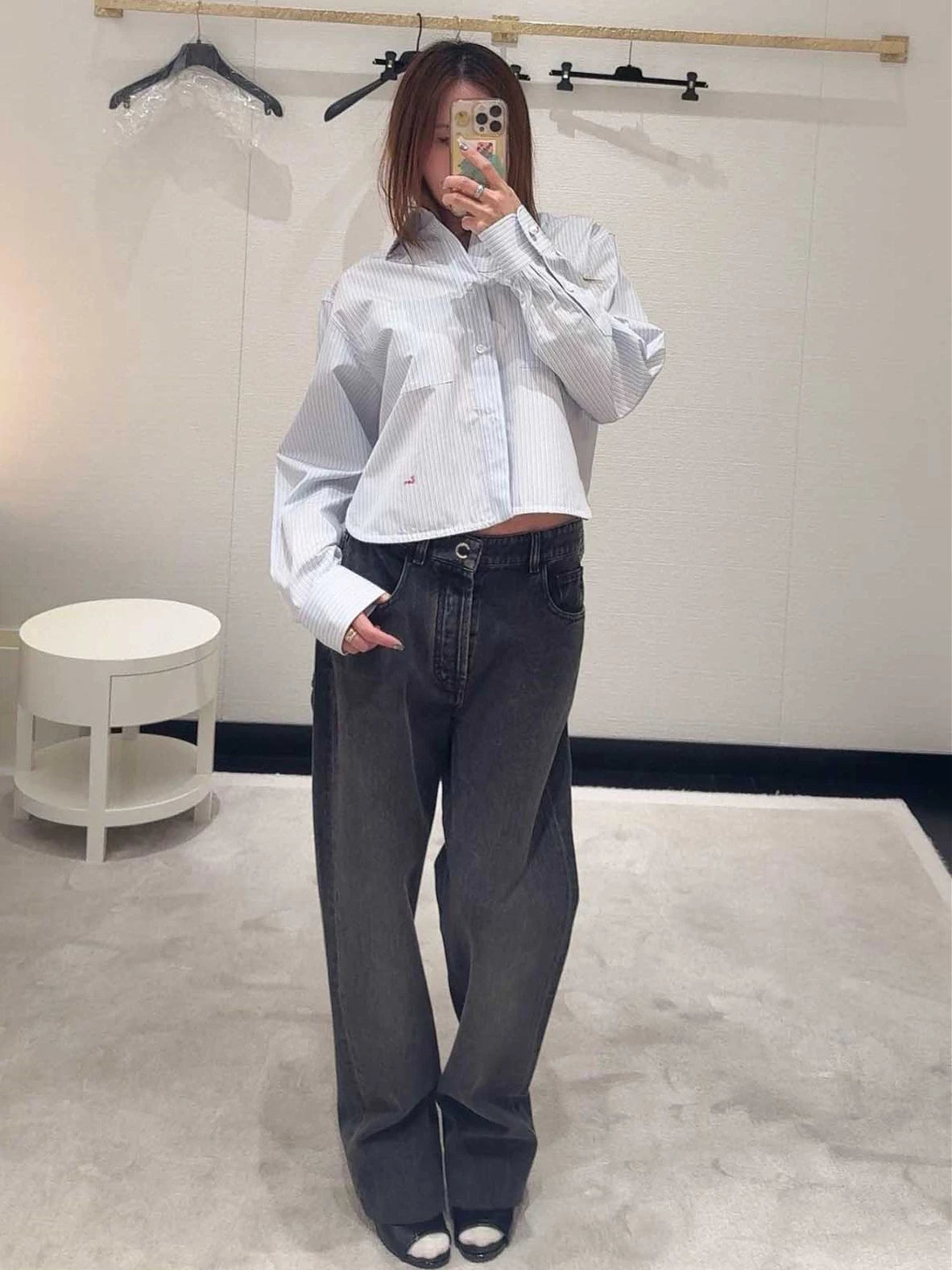 Spring and summer 26ss In June, Nanyou Chao brand 2026 spring and summer new schoolbag buckle decorative simple and versatile long and thin denim straight trousers