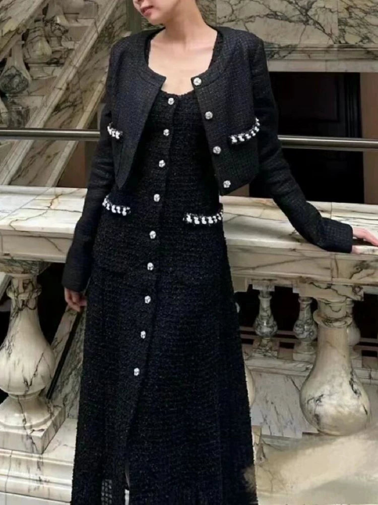 Star Jenny same dress, women's dress, silk embroidery, slim and thin, high-end medium and long suspenders