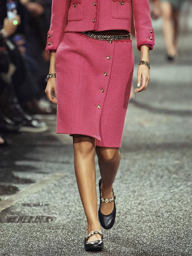 25 coats, women's stand-up collar, short skirts, vest sets, wool tweed, rose red, celebrity temperament women's clothing