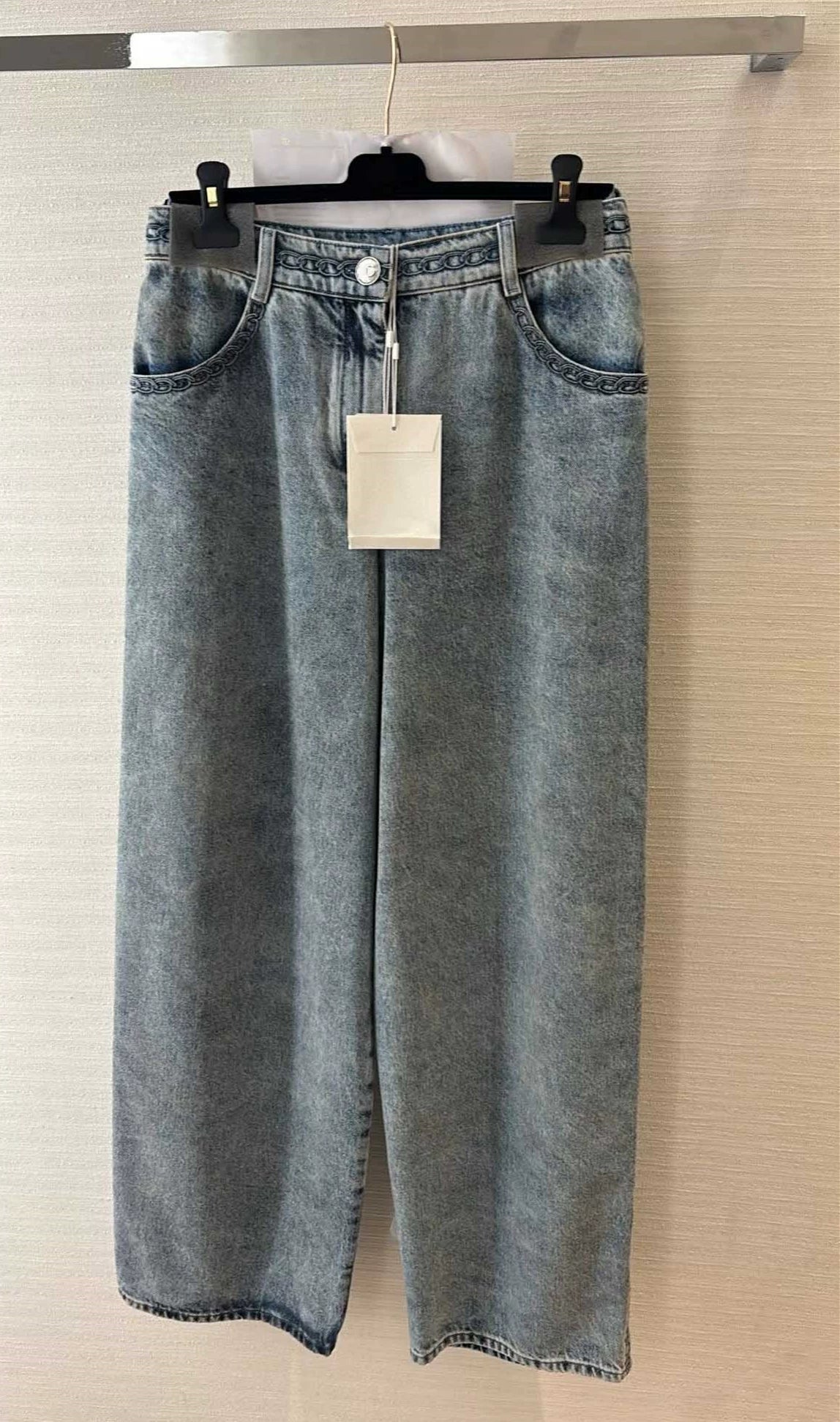 Spring and summer 26ss June, Nanyou 2026 spring and summer new heavy industry three-dimensional piping embroidery straight high waist loose and thin wide-leg jeans