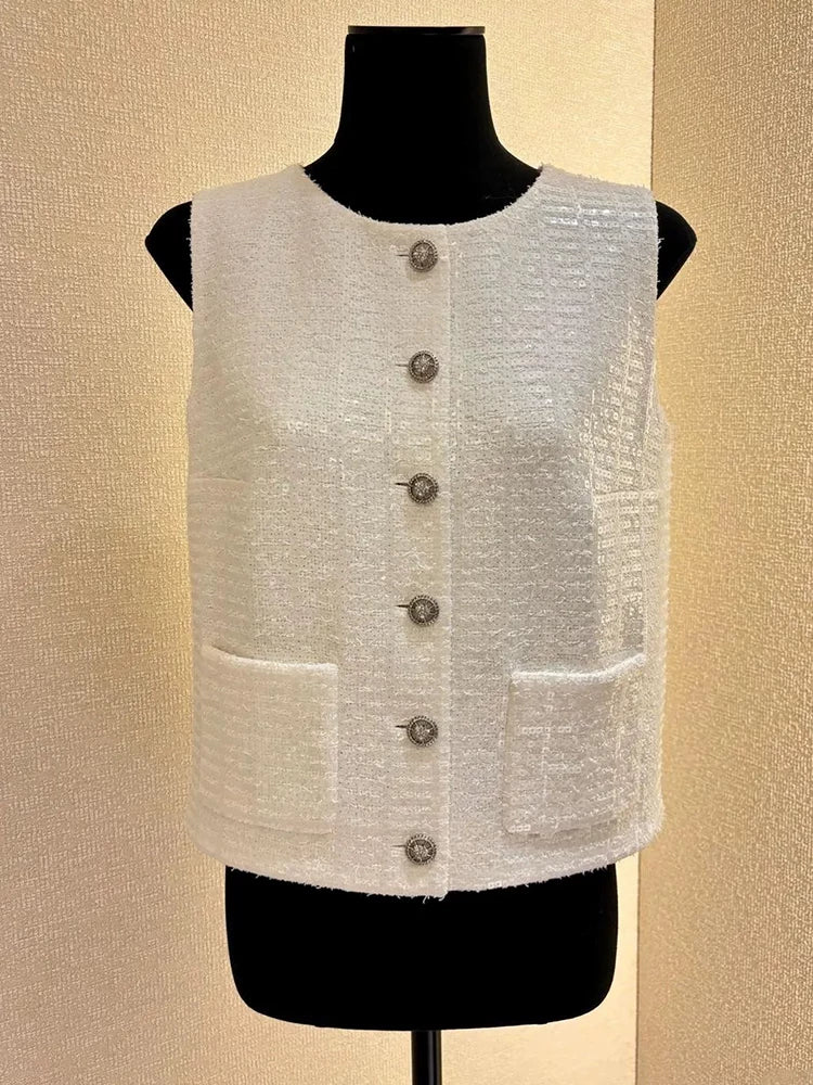 Tank top, thin sequined vest, fashionable foreign style fashion suit, summer straight wide-leg pants, a versatile set of femininity