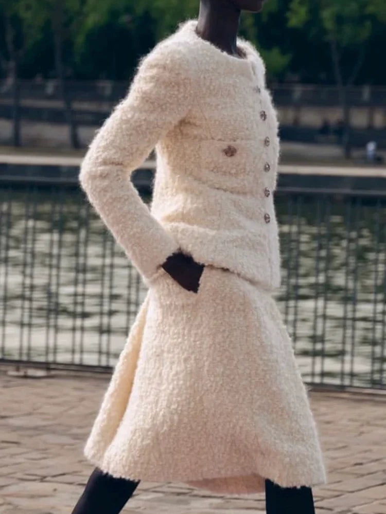 Autumn and winter wool jacket, women's skirt, celebrity temperament, tweed top, French light luxury haute couture suit