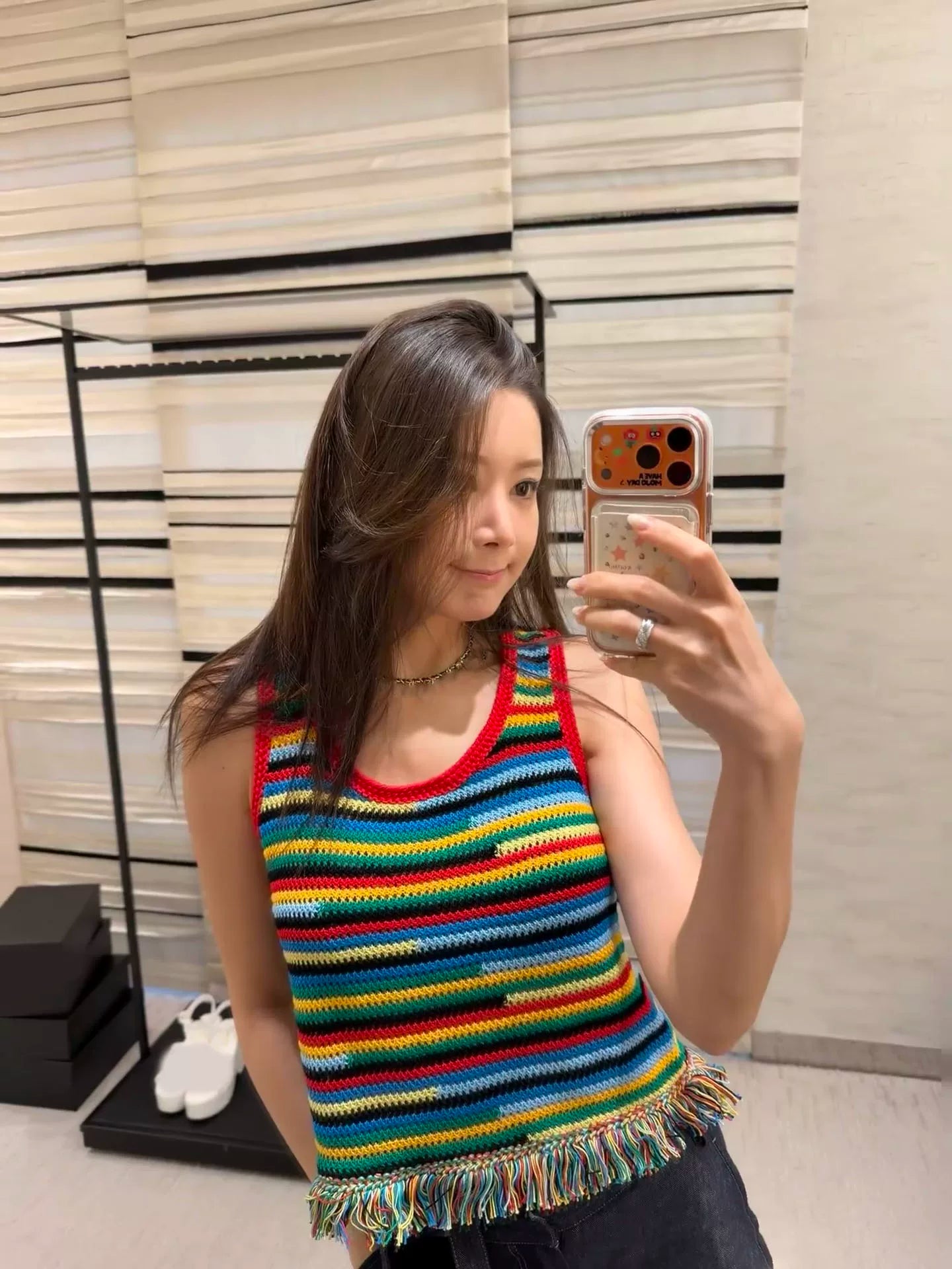 Spring and summer 26ss June, Nanyou 2026 spring and summer new color striped unique fringed versatile fashion knitted vest suspender + skirt