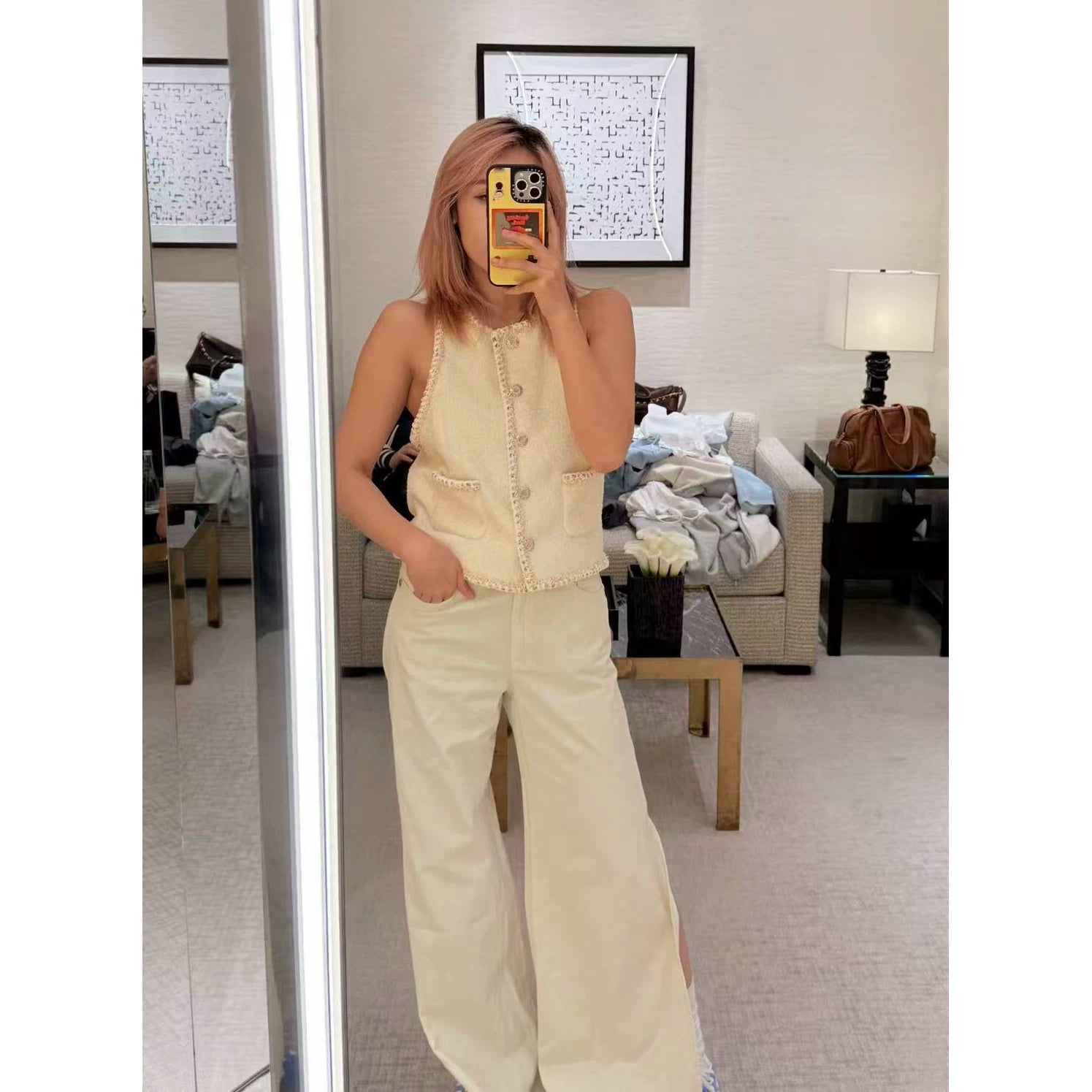 2026 early spring French high-end contrasting tweed heavy industry weaving celebrity temperament single-breasted vest vest women