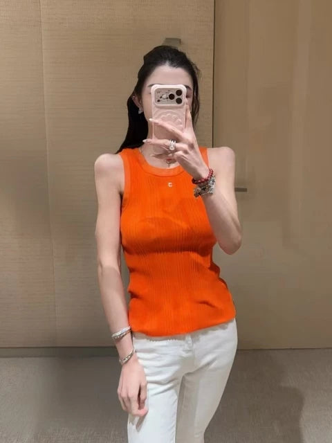 Spring summer 26ss June Nanyou haute couture 26M summer new chest hardware logo sleeveless top slim crew neck knitted vest