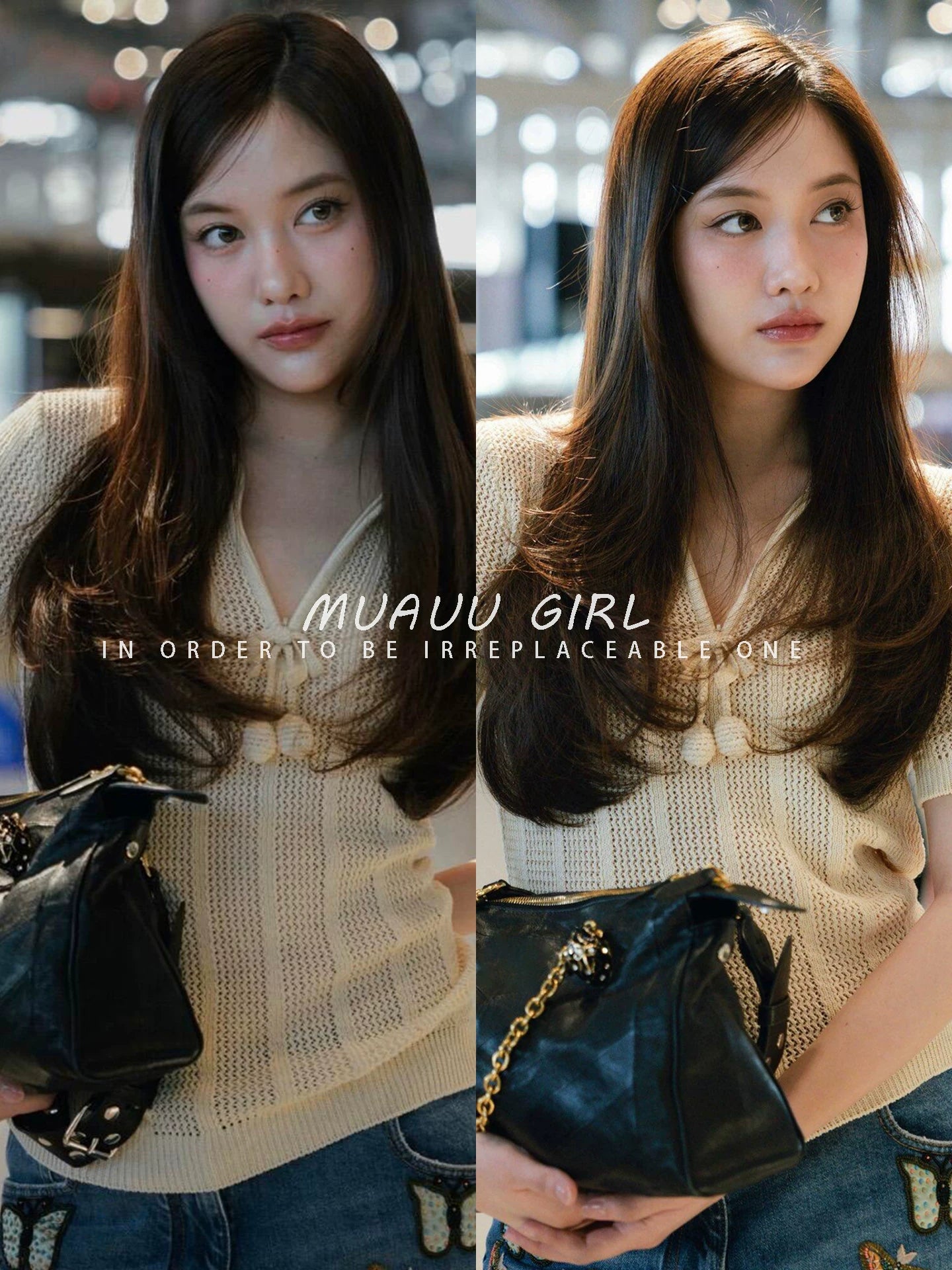 Spring and summer 26ss MUAUU GIRL dating in June! 26SS Cherry decorative neckline lapel short-sleeved knitted sweater T-shirt top women