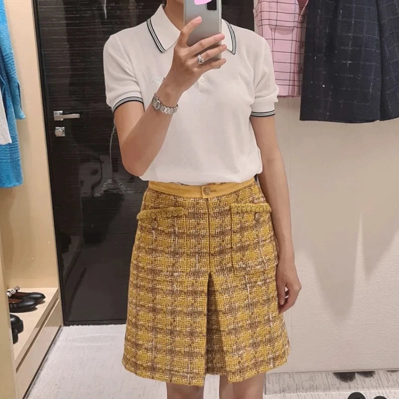 Autumn and winter new coat, coat, skirt, yellow high-end wool tweed celebrity suit women's clothing