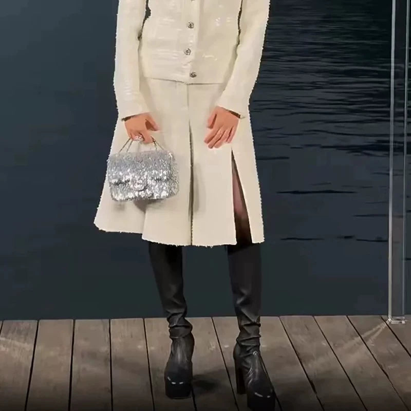 New jacket stand-up collar sequined thin split trousers fried street Internet celebrity fashionable foreign fashion suit women