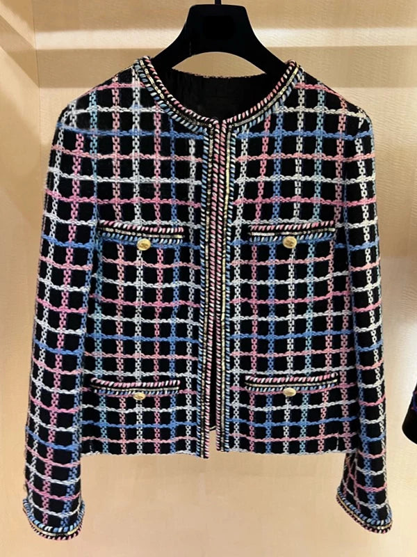 25 color strip plaid suit, coat, skirt, new early spring socialite, high-end sense, small man, thick woolen