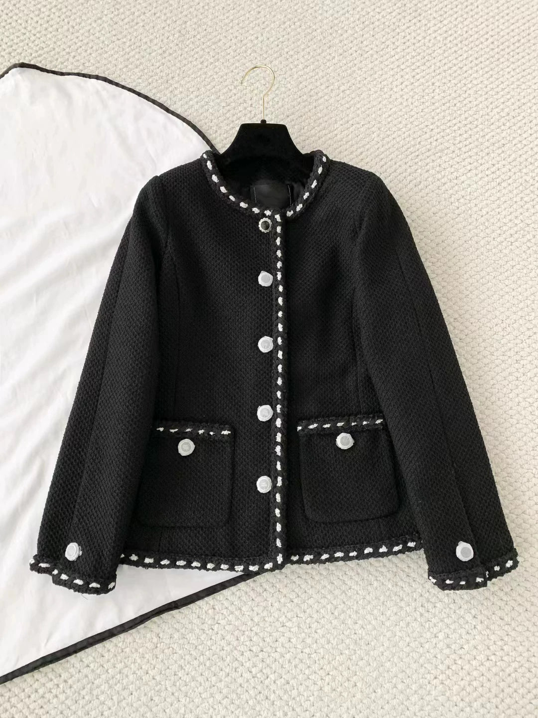2026 early spring contrasting colors French high-end heavy industry tweed weaving bundled edge celebrity temperament single-breasted jacket jacket