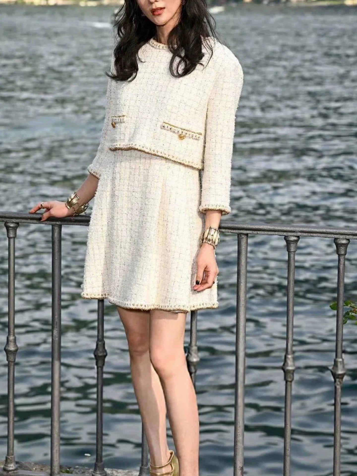 25 Autumn and winter suits, women's short coats, dresses, high-end temperament, socialites, heavy industry woven tweed