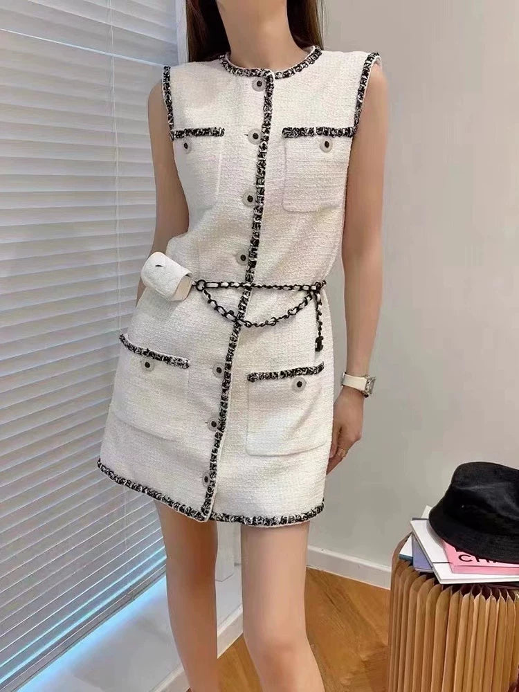 Summer new dress women's short sleeveless sexy vest high waist skirt high sense French pure desire