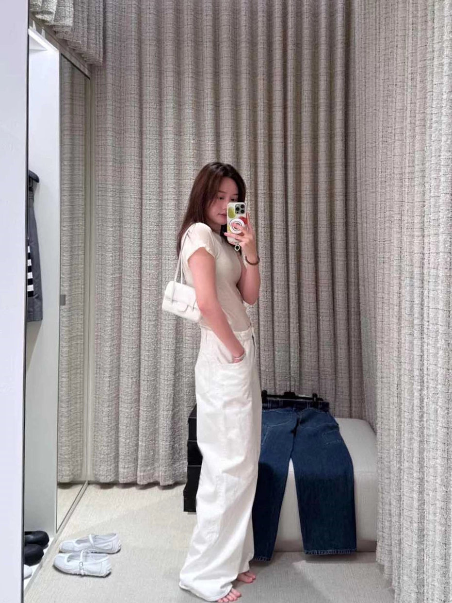 Spring and summer 26ss June, Nanyou 2026 spring and summer new heavy industry three-dimensional piping embroidery straight high waist loose and thin wide-leg jeans
