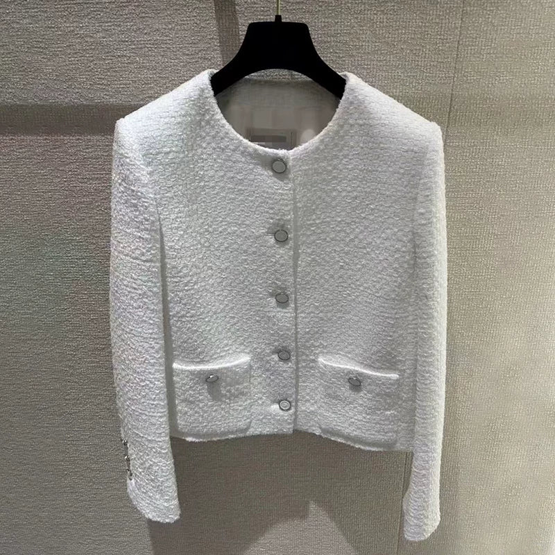 25 Early spring new coat women's medium and long wool tweed celebrity temperament versatile top high-end women's clothing