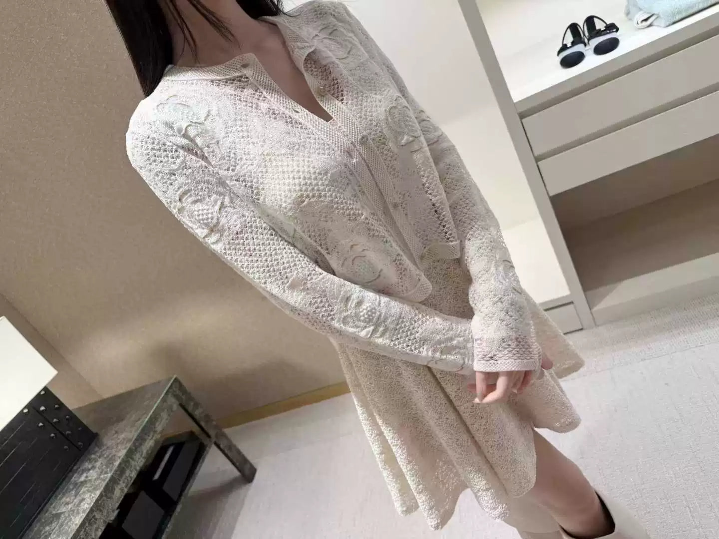 Spring and summer 26ss June CHRIS lace hollow coat, camellia lace cardigan, spring and summer temperament knitted sweater