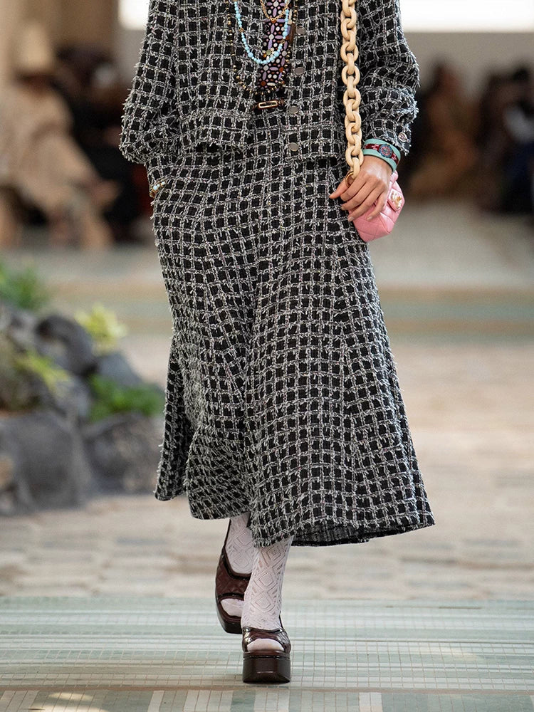 Wang Yibo's same autumn and winter suit, coat, skirt, high-end tweed plaid jacket, celebrity temperament