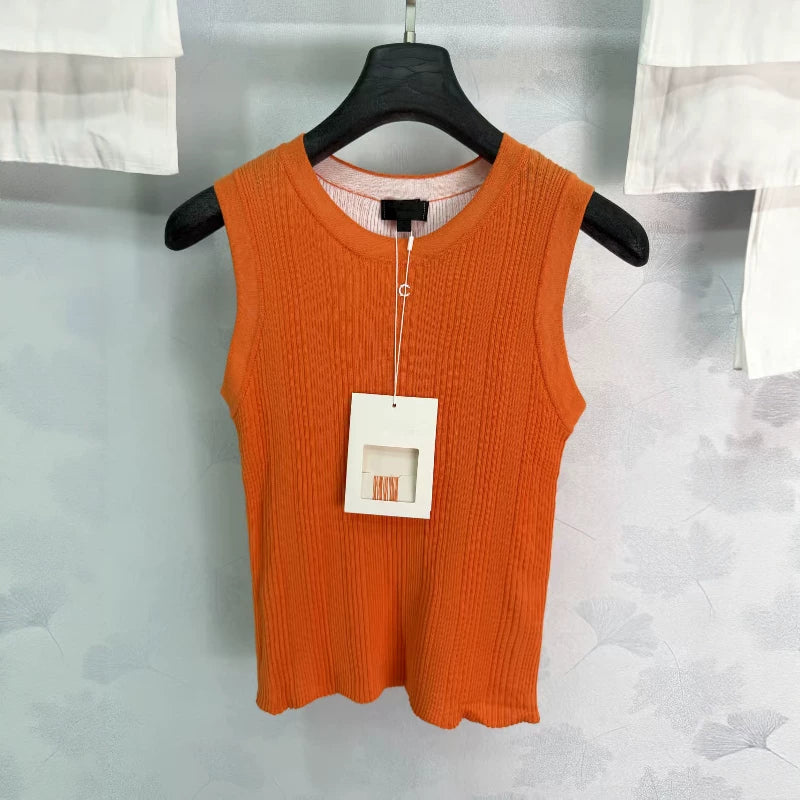 Spring summer 26ss June Nanyou haute couture 26M summer new chest hardware logo sleeveless top slim crew neck knitted vest