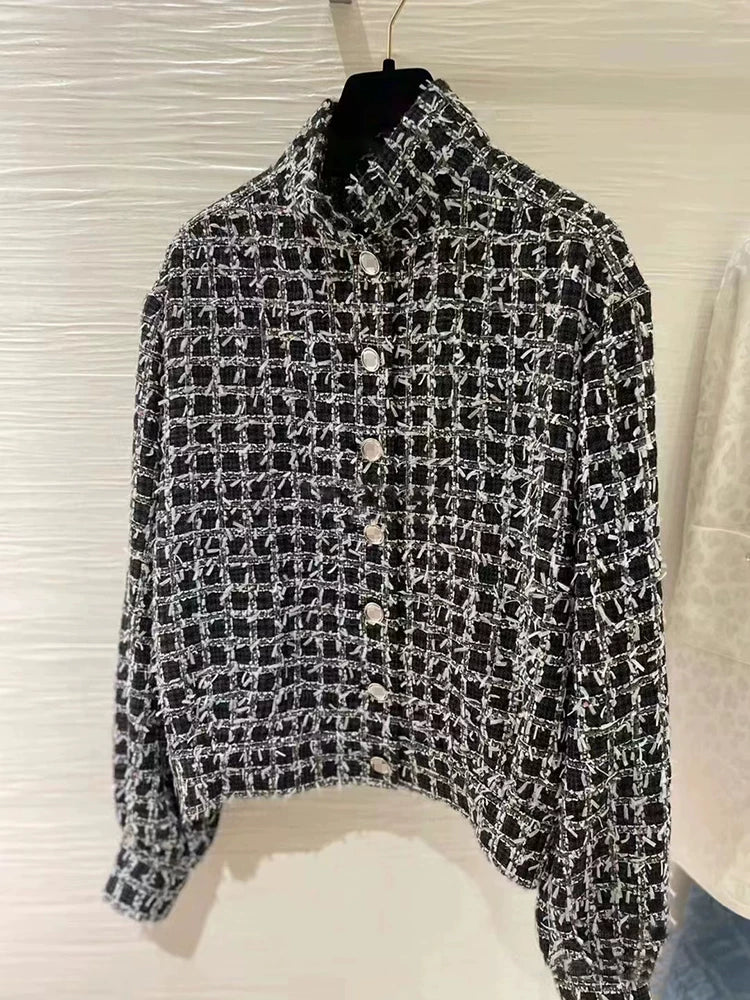 Wang Yibo's same autumn and winter suit, coat, skirt, high-end tweed plaid jacket, celebrity temperament