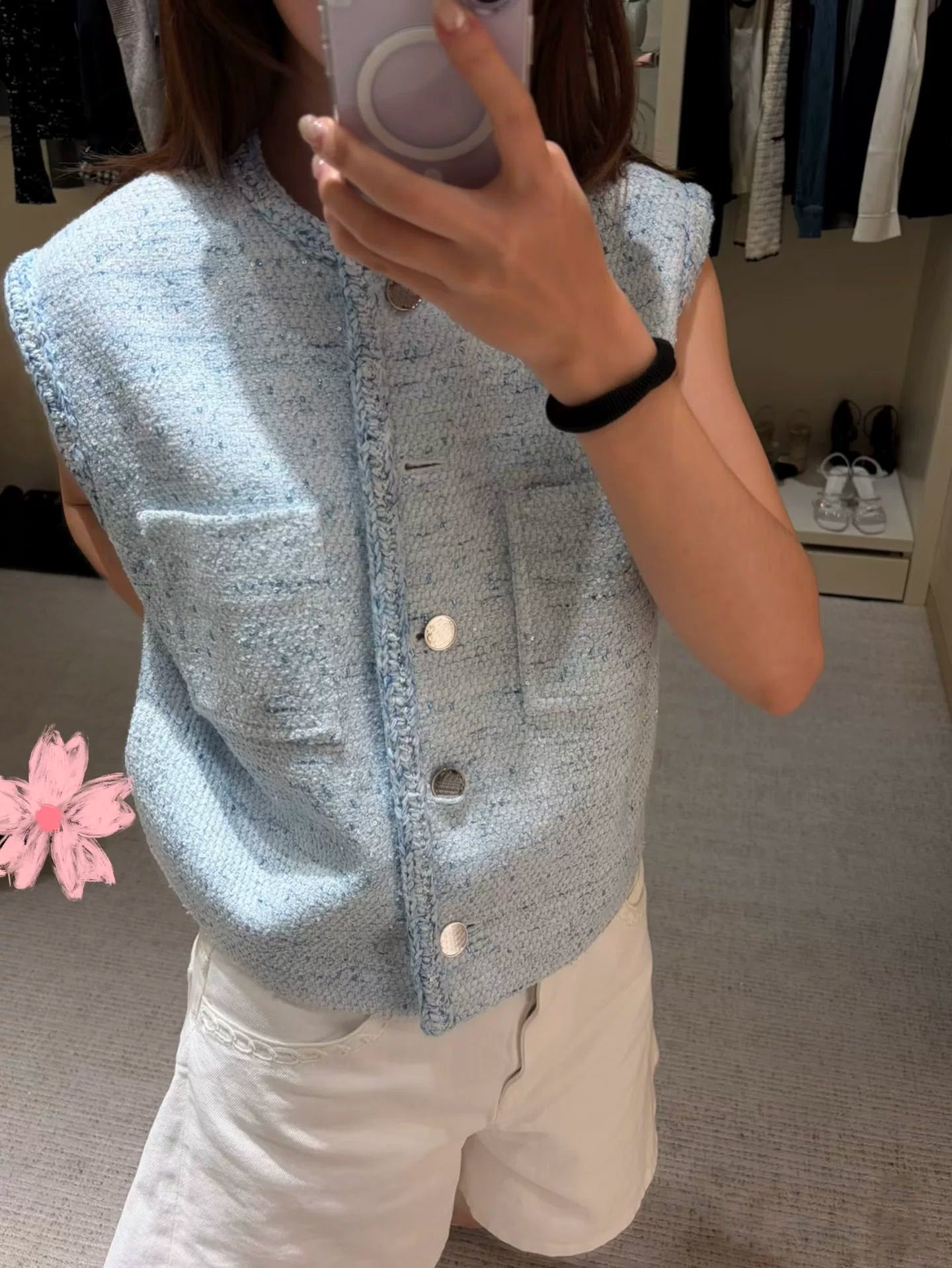 Spring and summer 26ss June, Nanyou 2026 spring and summer new tweed vest button decoration age-reducing senior temperament versatile sleeveless jacket