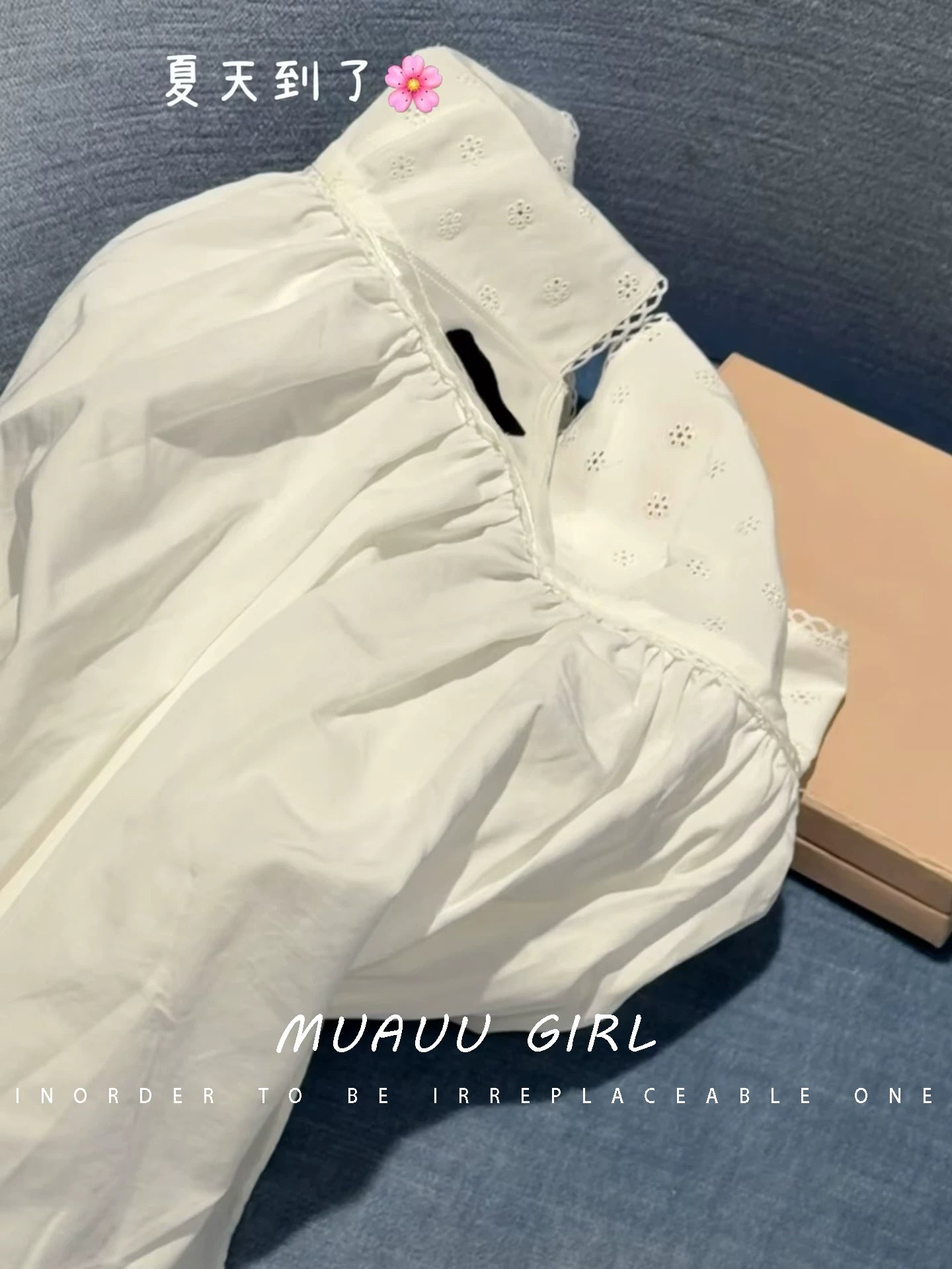 Spring and summer 26ss June MUAUU GIRL film fairy! 26SS girly poplin crochet hollow embroidery suspender dress woman