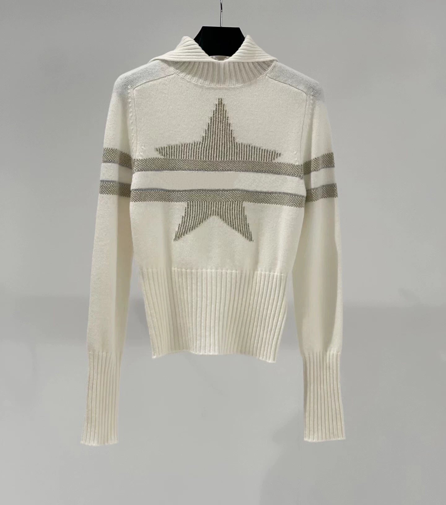 2025 autumn and winter letter five-pointed star letter jacquard half-open neck slim-fitting thin cashmere zipper knitted cardigan top