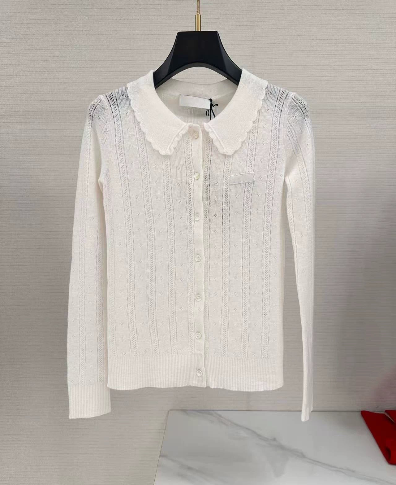 2025 autumn and winter college style letter embroidery polo collar slim and thin single-breasted cashmere knitted long-sleeved cardigan women