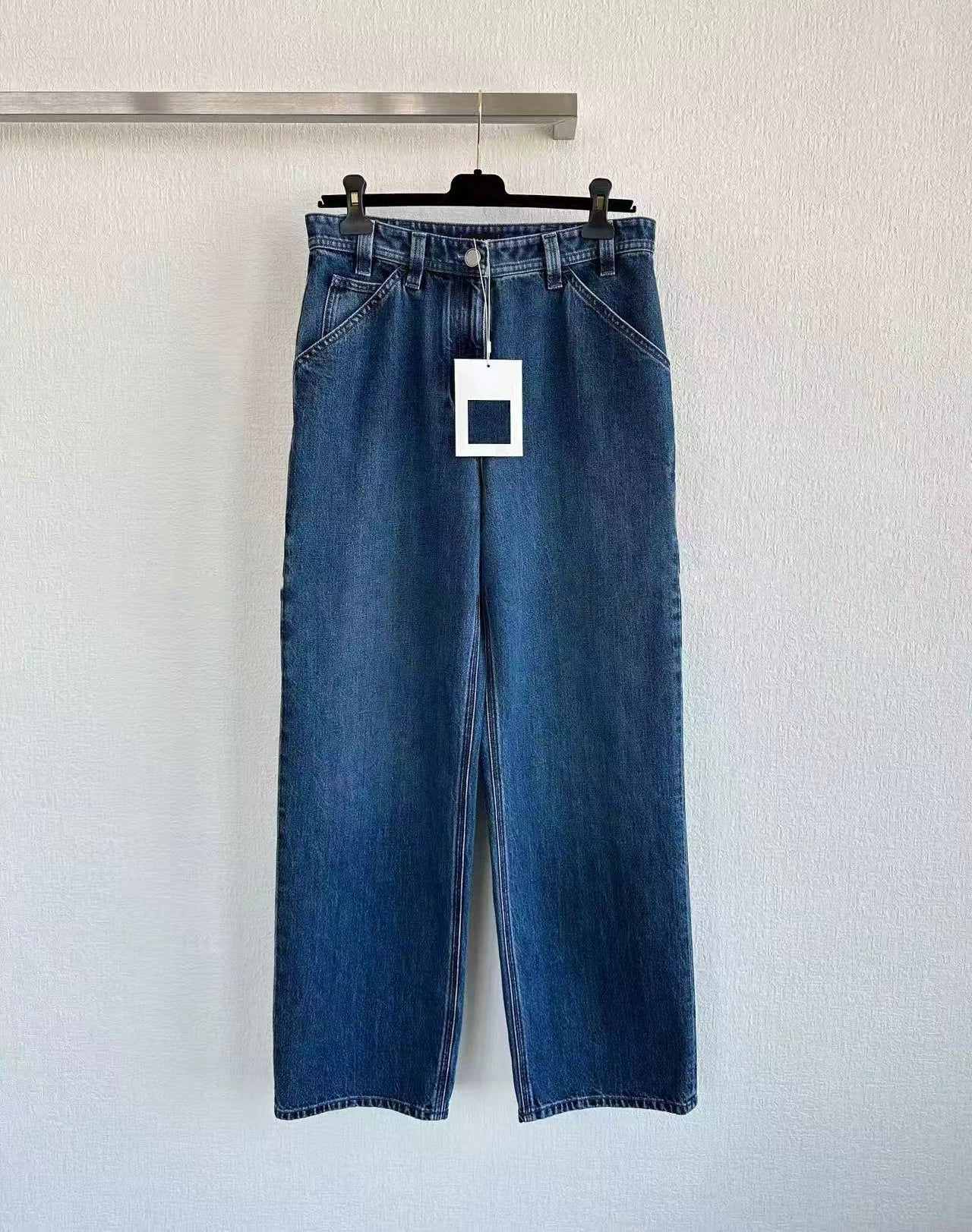 2026 early spring side letters low waist thin legs long denim jeans tooling pockets straight trousers women