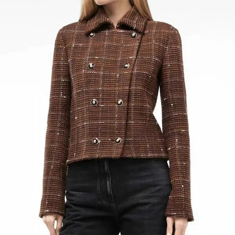 Coat Qiao Xin same temperament elegant lapel jacket plaid wool suit hip wrap thin skirt