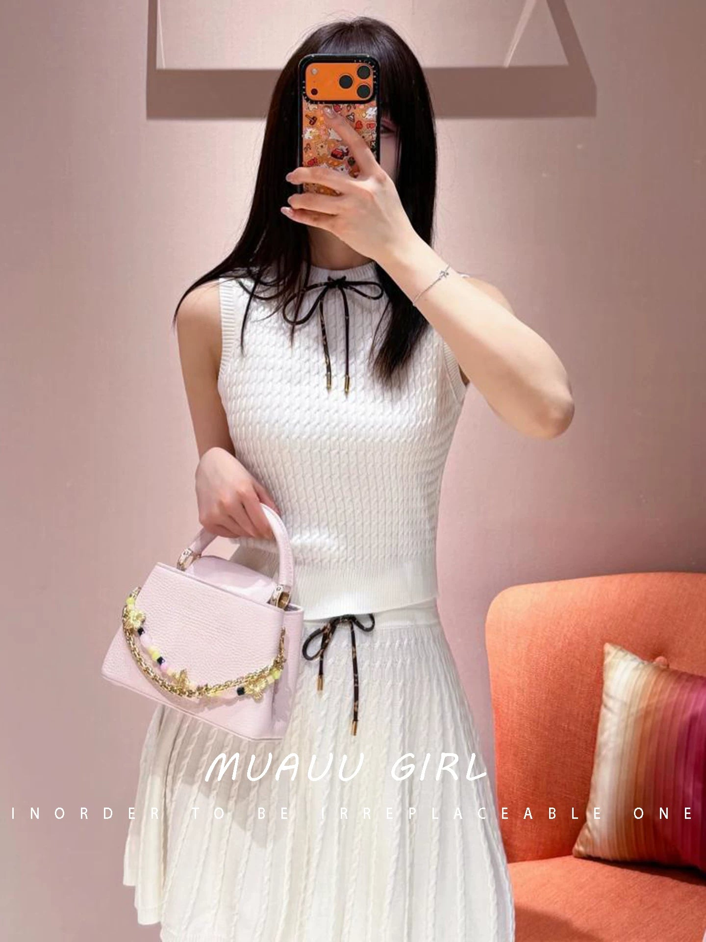 Spring and summer 26ss June MUAUU GIRL summer high sense! 26SS vacation style sleeveless knitted suit women's vest/skirt women