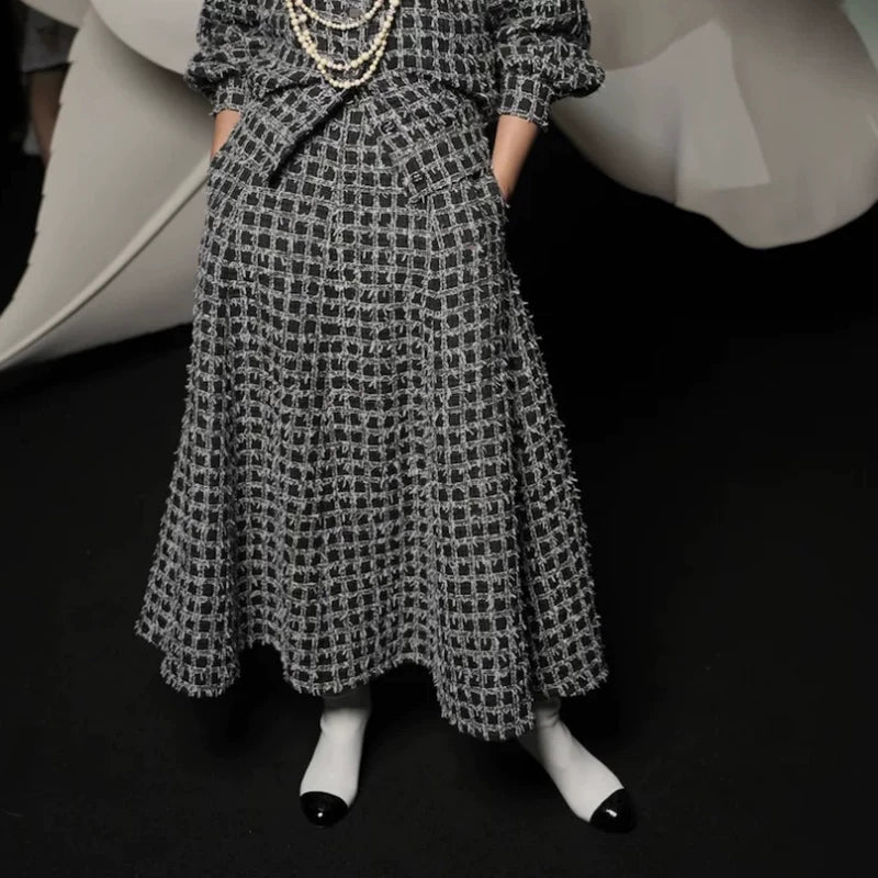 Wang Yibo's same autumn and winter suit, coat, skirt, high-end tweed plaid jacket, celebrity temperament