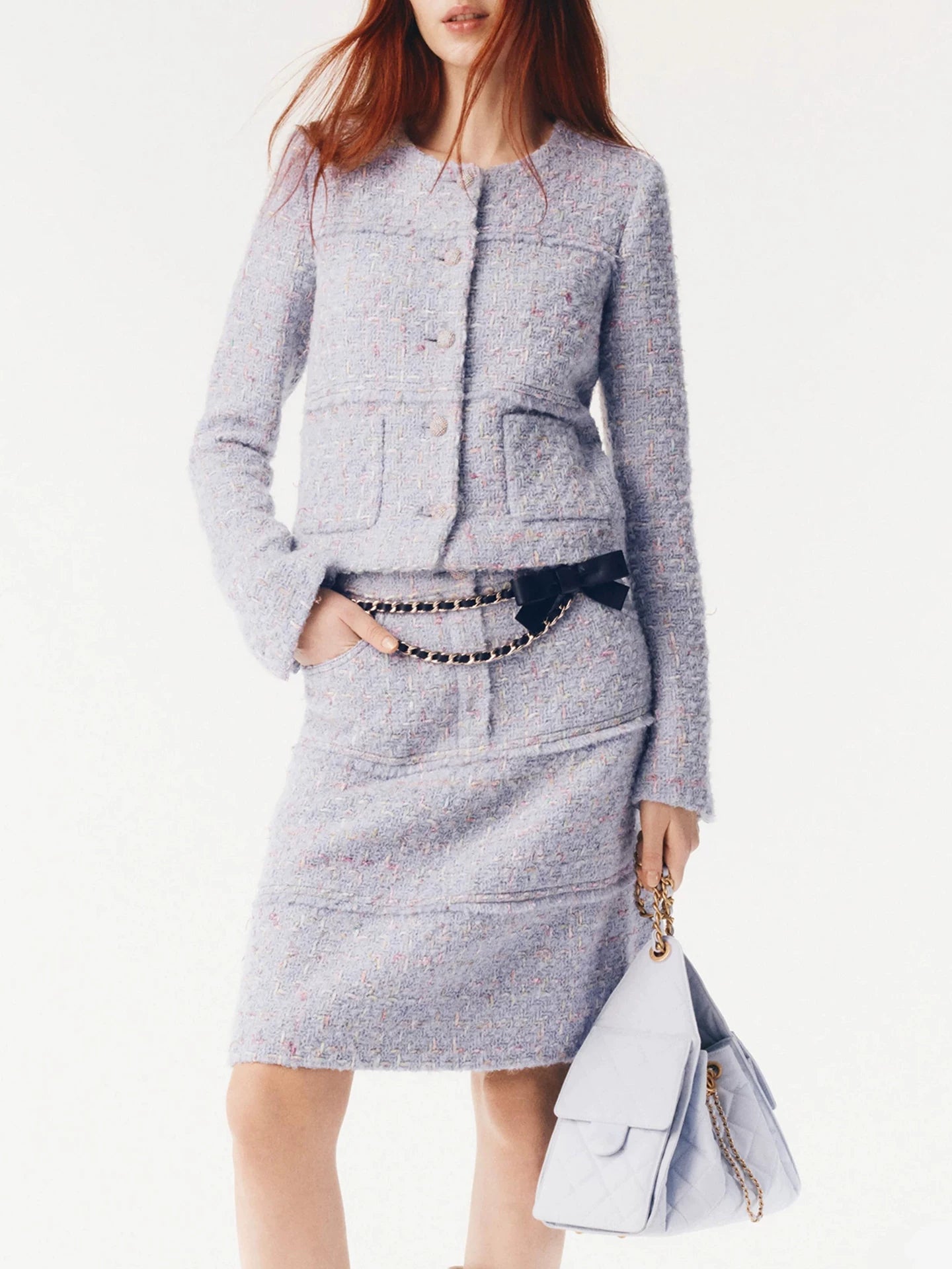 Suit Women's Short Jacket Half Skirt High-end Temperament Celebrity Heavy Industry Weaving Plaid 25 New Autumn and Winter