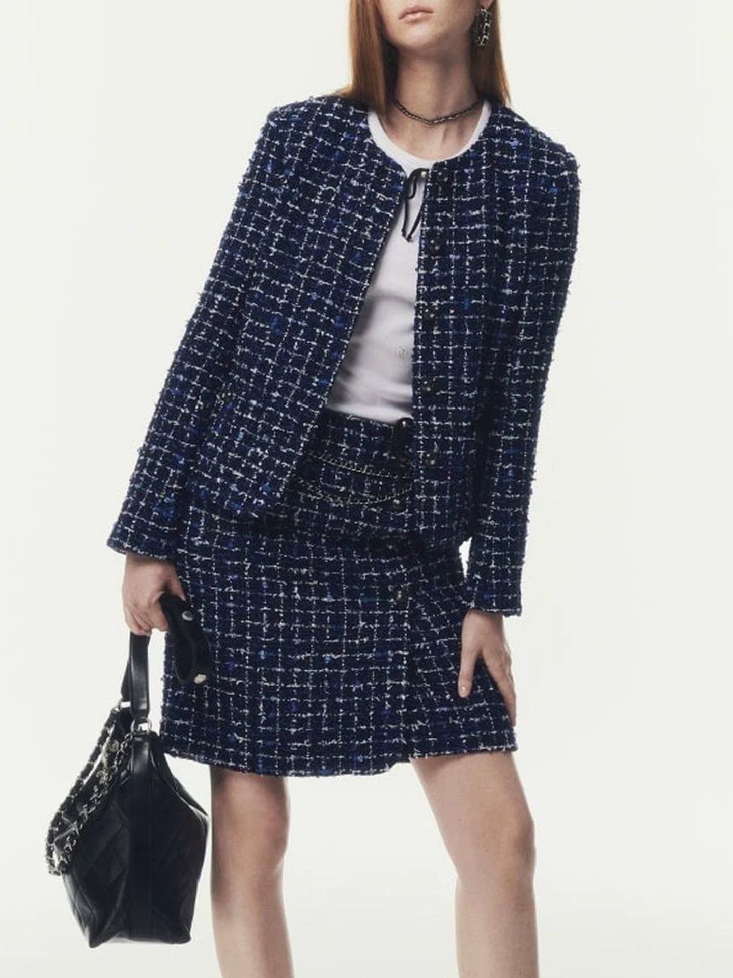 Early spring new high-end celebrity suit, coat, skirt, women's wool tweed temperament two-piece set