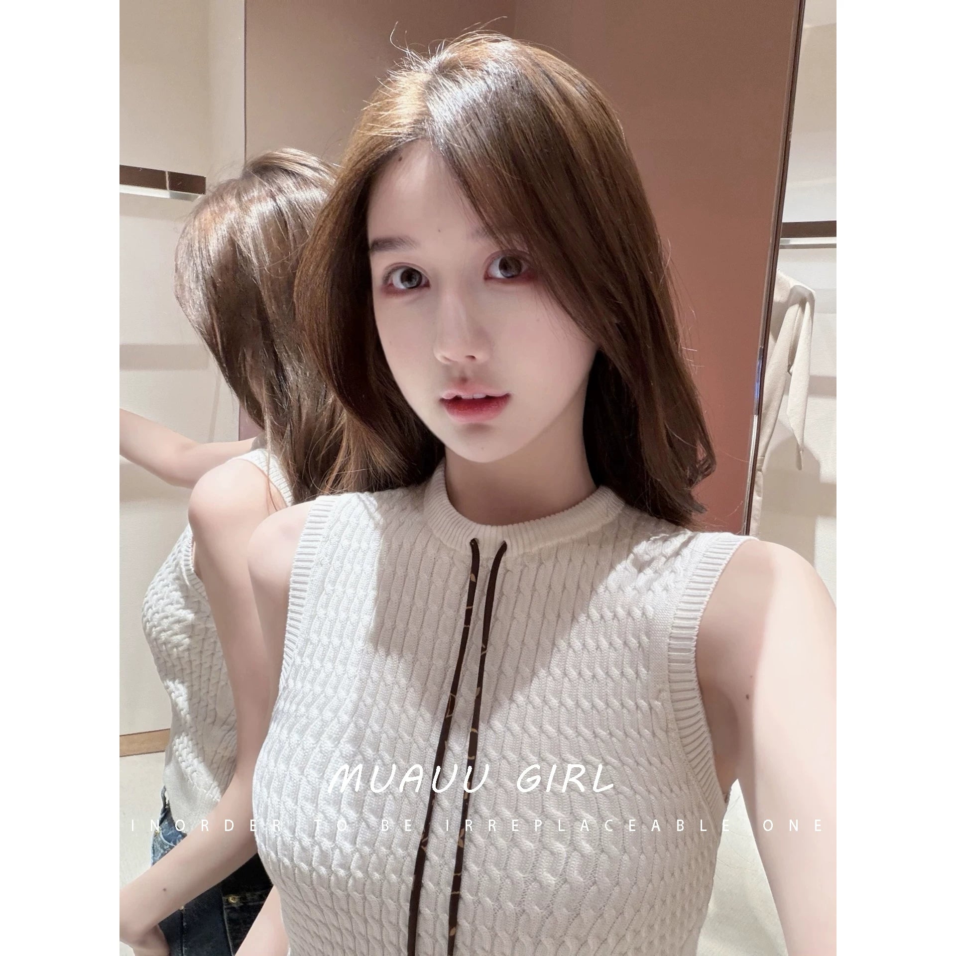Spring and summer 26ss June MUAUU GIRL summer high sense! 26SS vacation style sleeveless knitted suit women's vest/skirt women