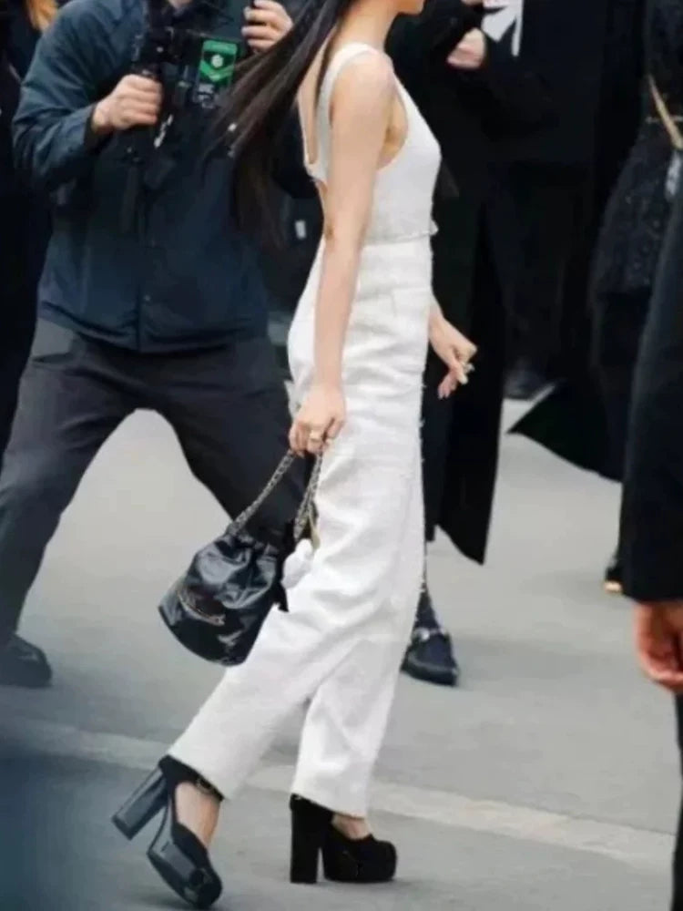 Gin Zhini same celebrity vest jumpsuit women's jumpsuit 2025 haute couture new wide-leg pants