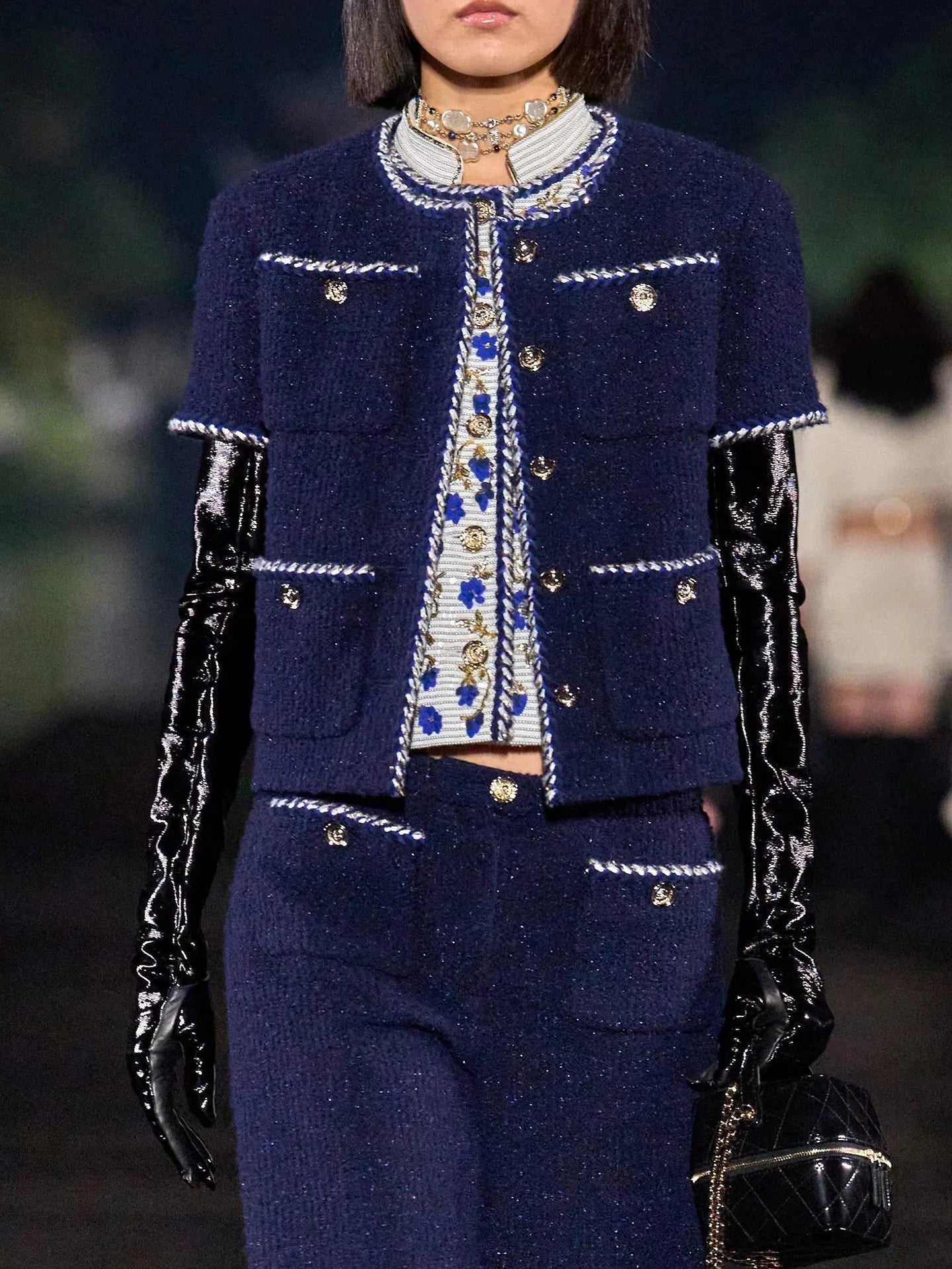 suit jacket short cropped pants light luxury high-end temperament socialite dark blue early autumn exquisite wool