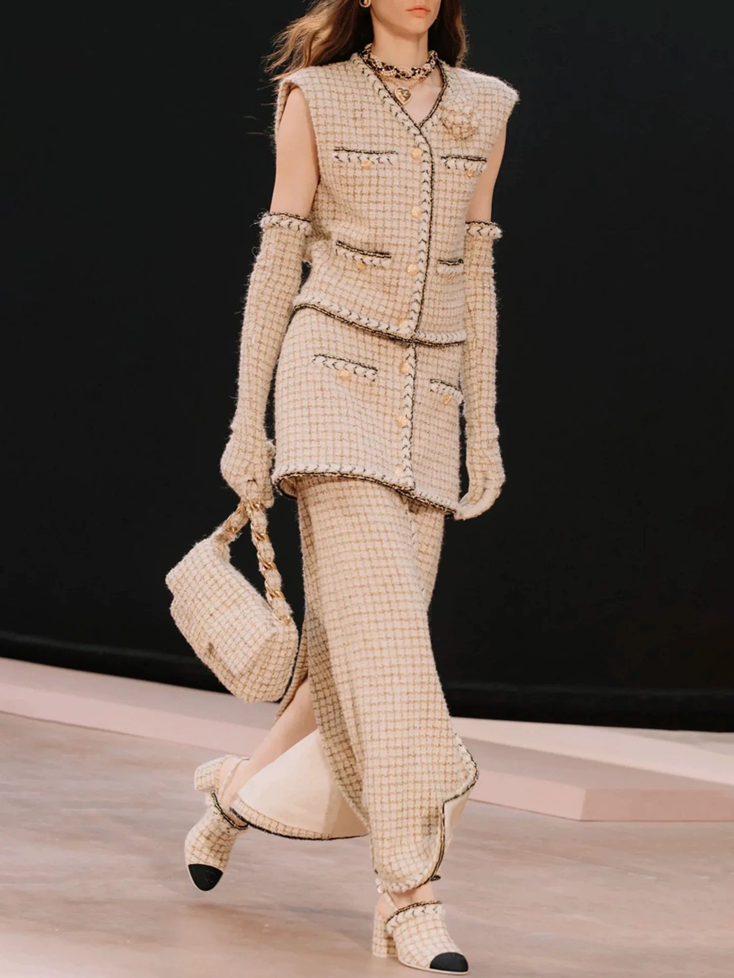 25 autumn and winter new suit, women's wool tweed vest skirt, celebrity temperament three-piece set women's clothing