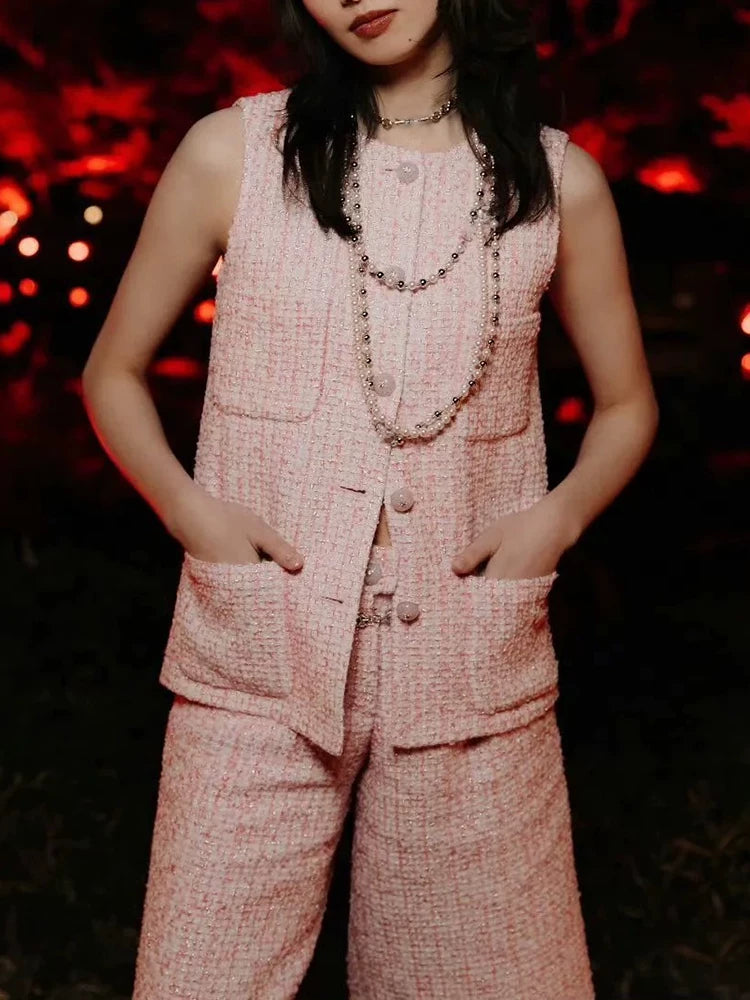 Early spring new vest women's tweed woven sleeveless vest jacket temperament versatile top women's clothing