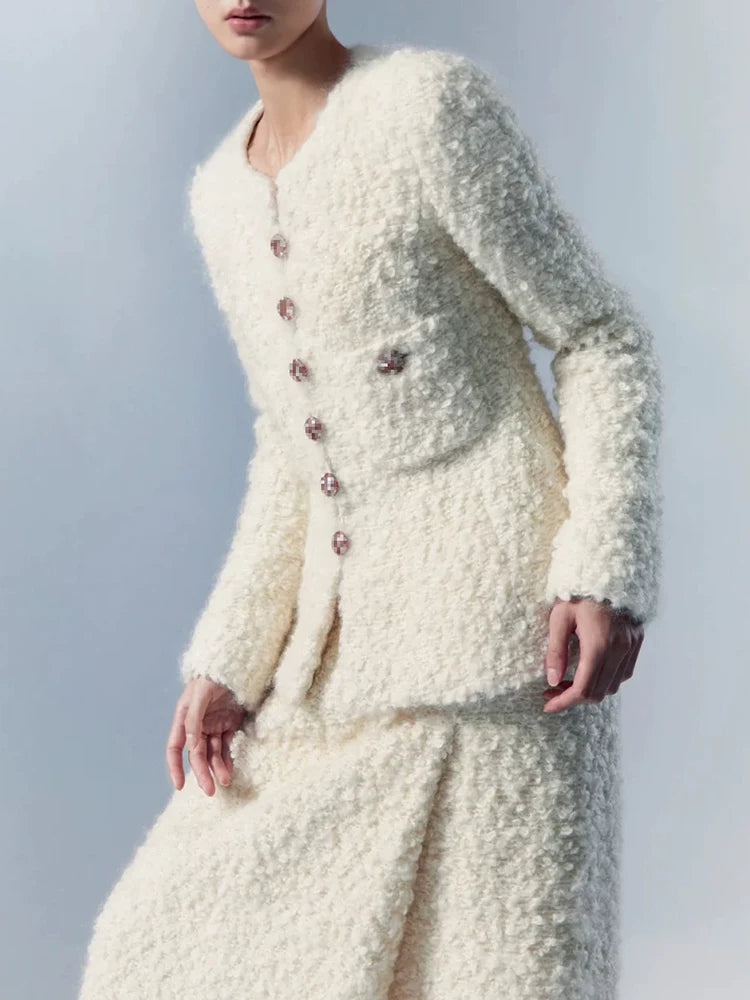 Autumn and winter wool jacket, women's skirt, celebrity temperament, tweed top, French light luxury haute couture suit