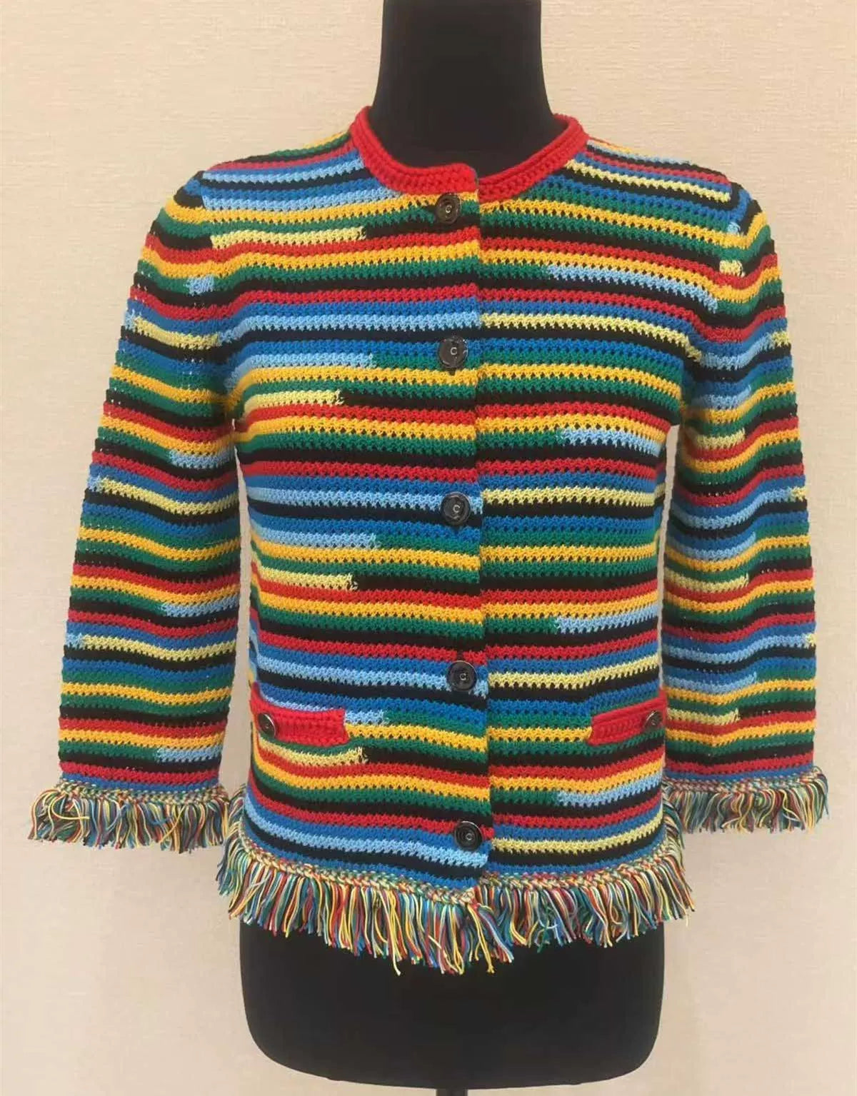 Spring and summer 26ss June, Nanyou 2026 spring and summer new color striped unique fringed versatile fashion knitted vest suspender + skirt