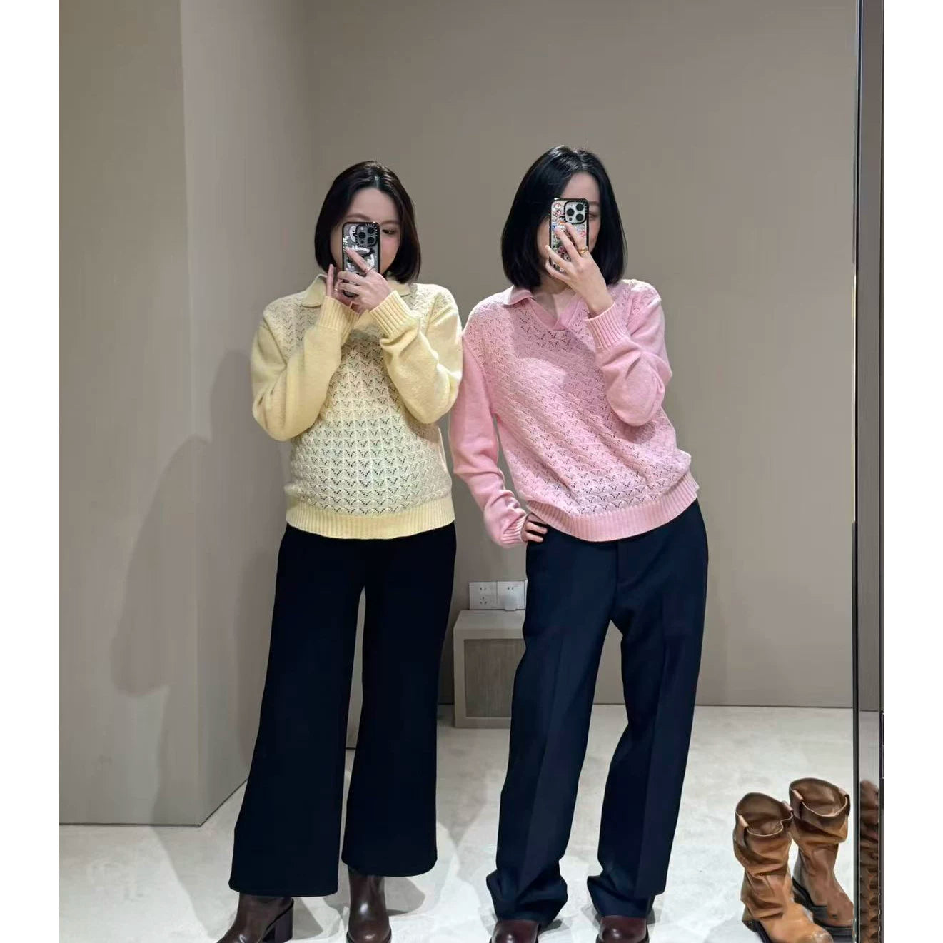 2026 Early Spring College Style Design Sense Gentle Wind V-Neck Letter Embroidery Hollow Knitting Soft Long Sleeve Top Women
