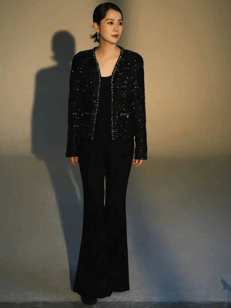 suit women's fashion temperament jacket slim-fit hip-wrapped trousers autumn and winter new versatile tweed two-piece set