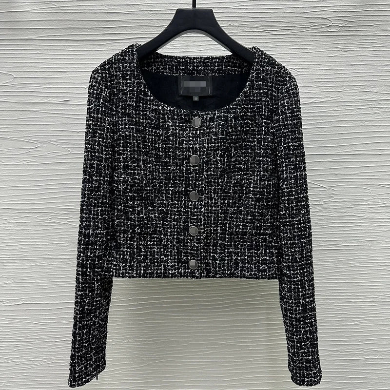 Star Liu Wen same suit jacket long sleeve round neck skirt celebrity temperament wool tweed two-piece set