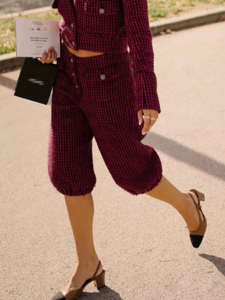 Early autumn new suit jacket six-point pants women's high-waisted Harlan bundle leg pants retro wool tweed
