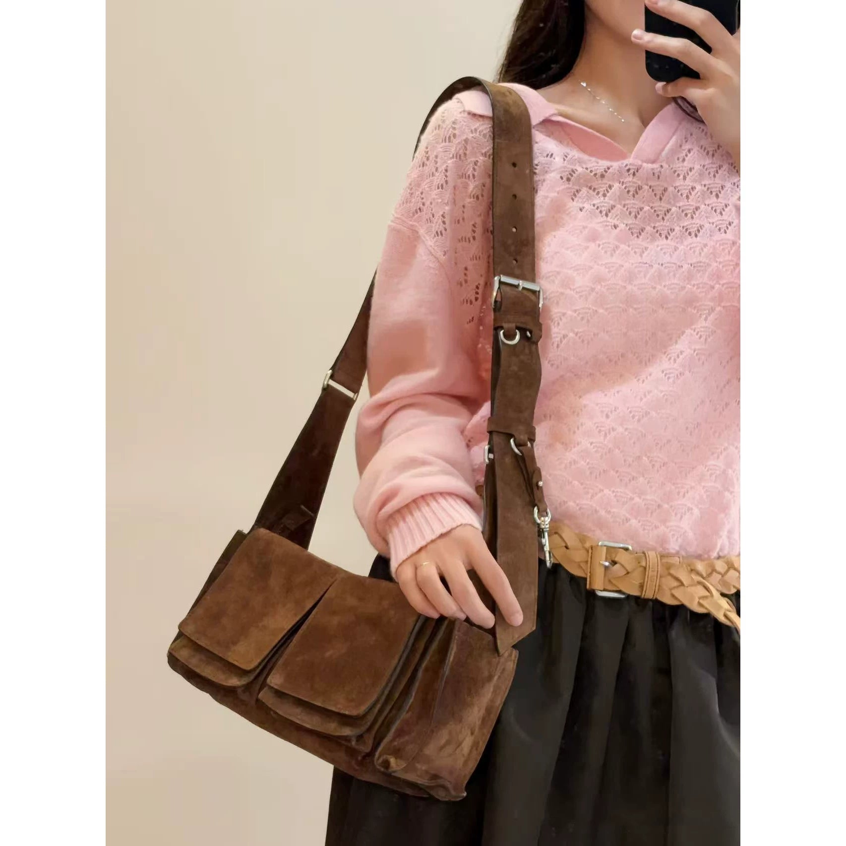 2026 Early Spring College Style Design Sense Gentle Wind V-Neck Letter Embroidery Hollow Knitting Soft Long Sleeve Top Women