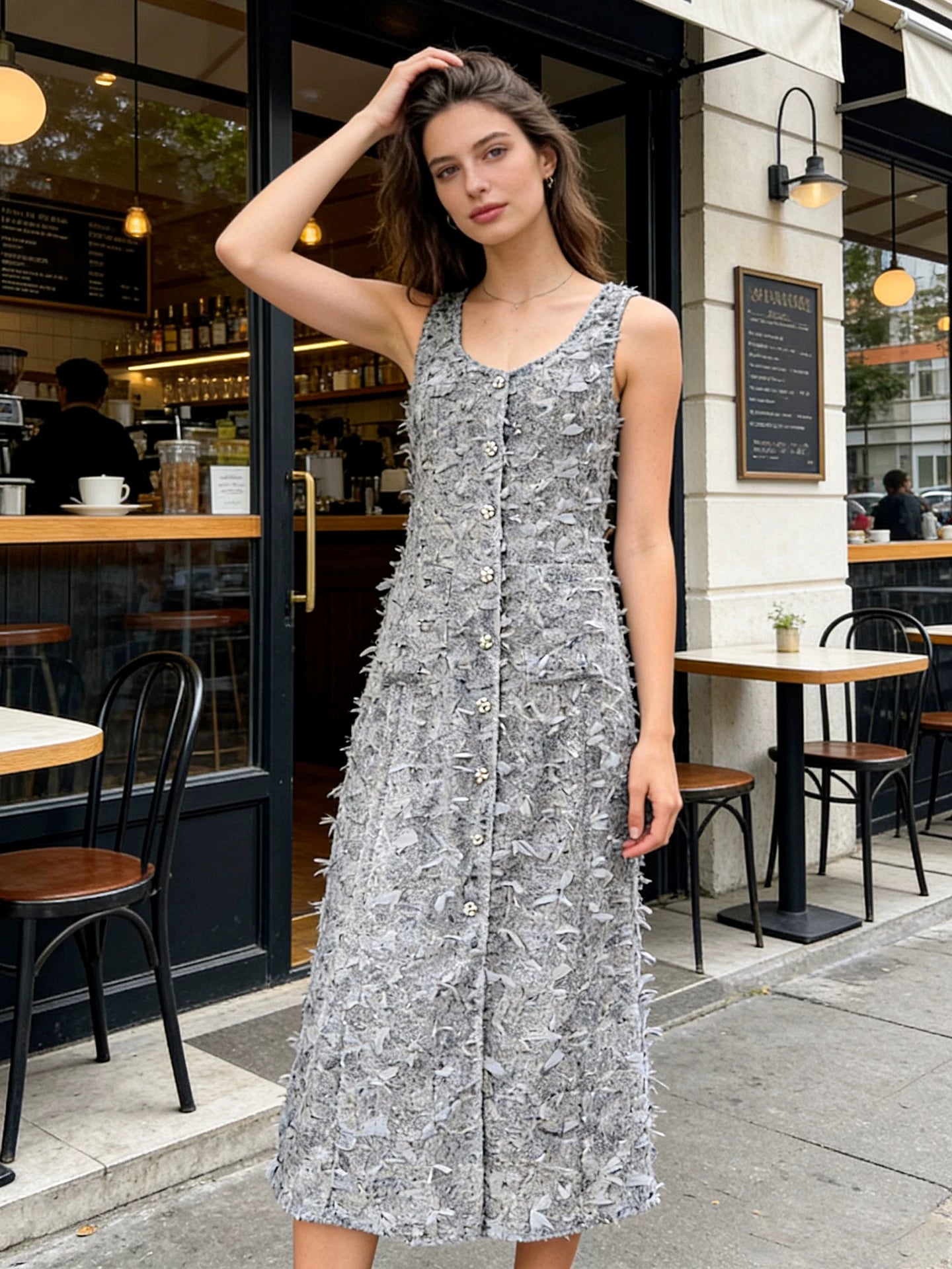 Spring and summer 26ss June 2026 French retro dress women's medium and long dress design sense thin gray long dress thin holiday style